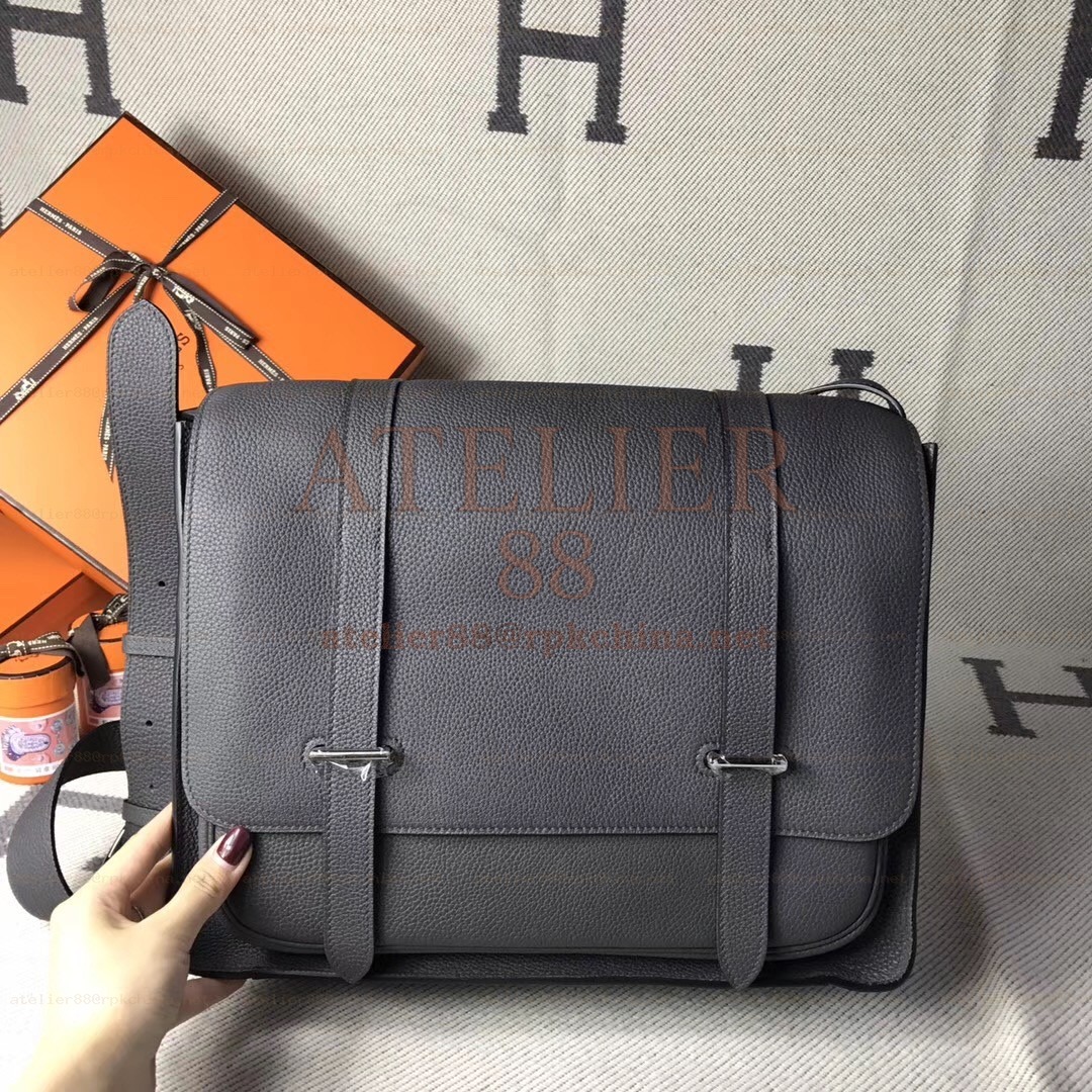 Black Steve Caporal 35 Messenger Smooth Leather Bag