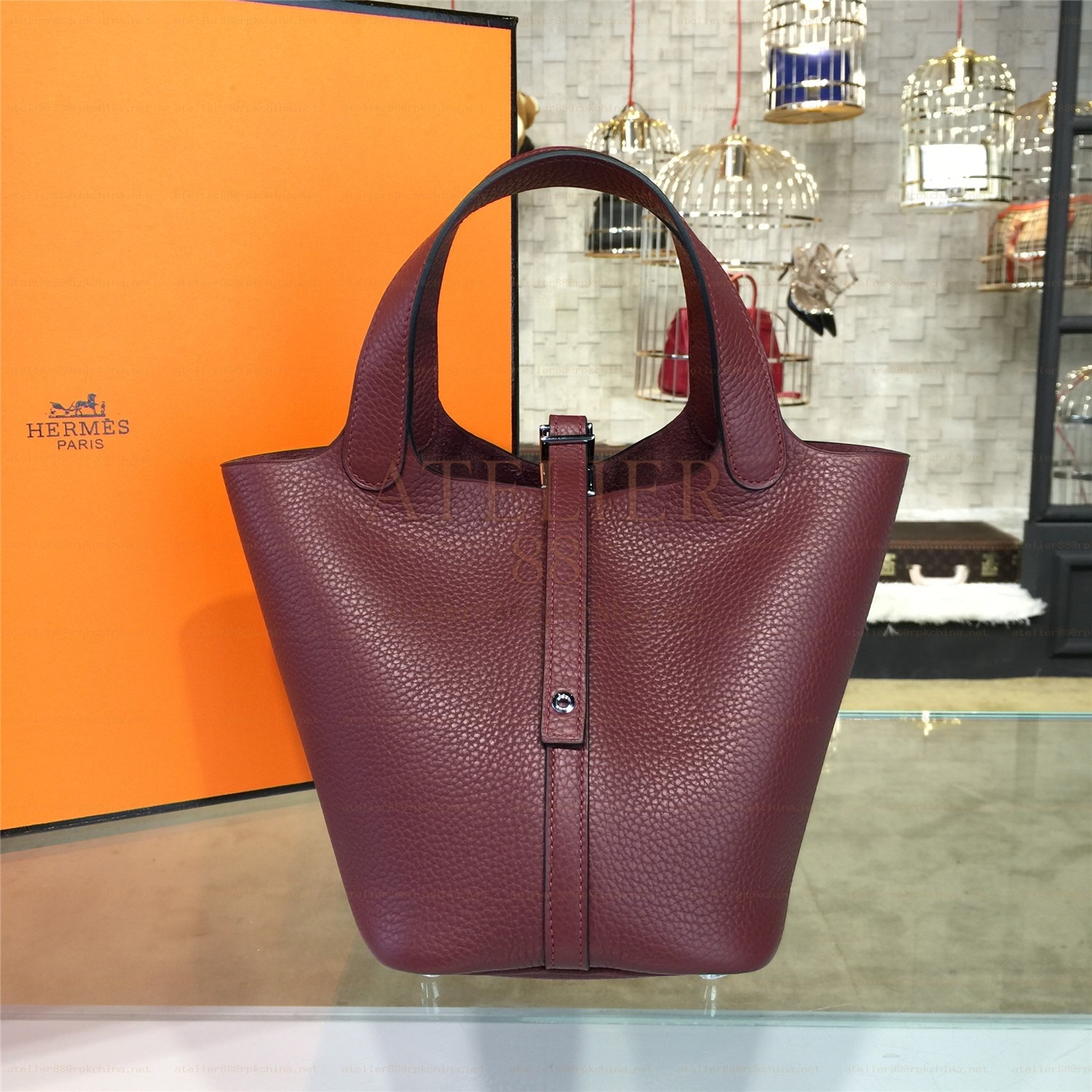 Burgundy Picotin Lock 13 Bag