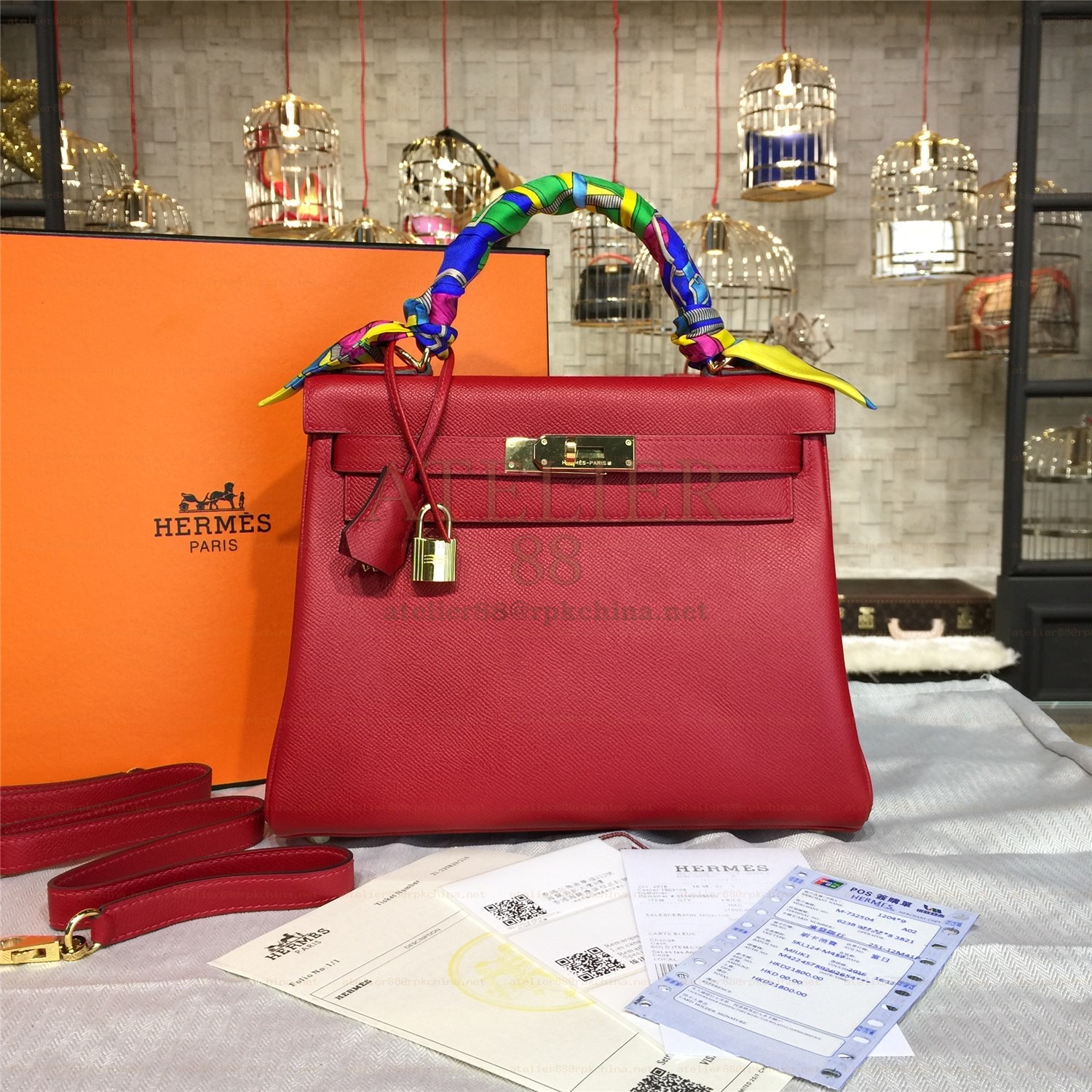 Red Kelly 28 Bag With Twilly Handle