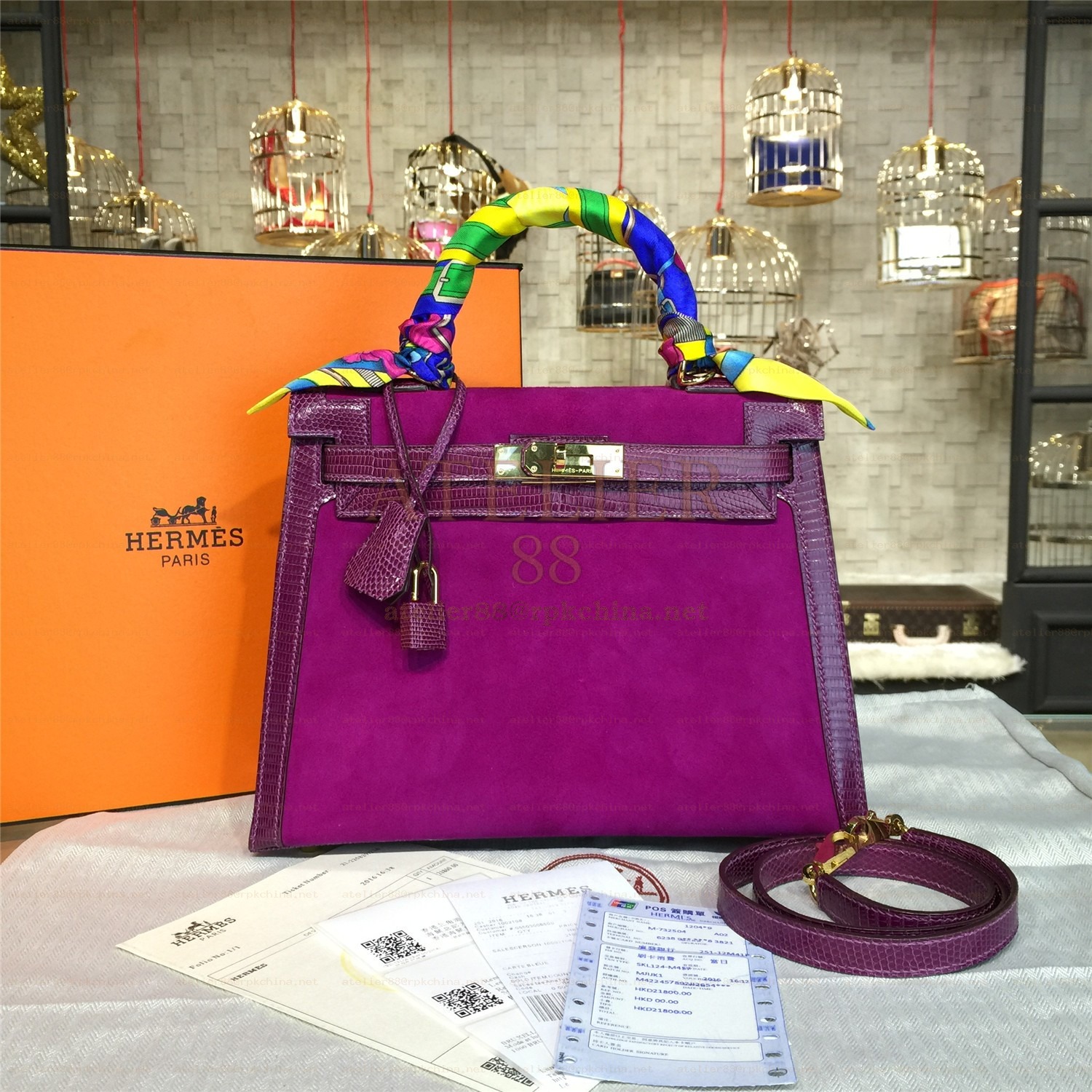 Fuchsia Kelly 28 Gold Hardware Bag