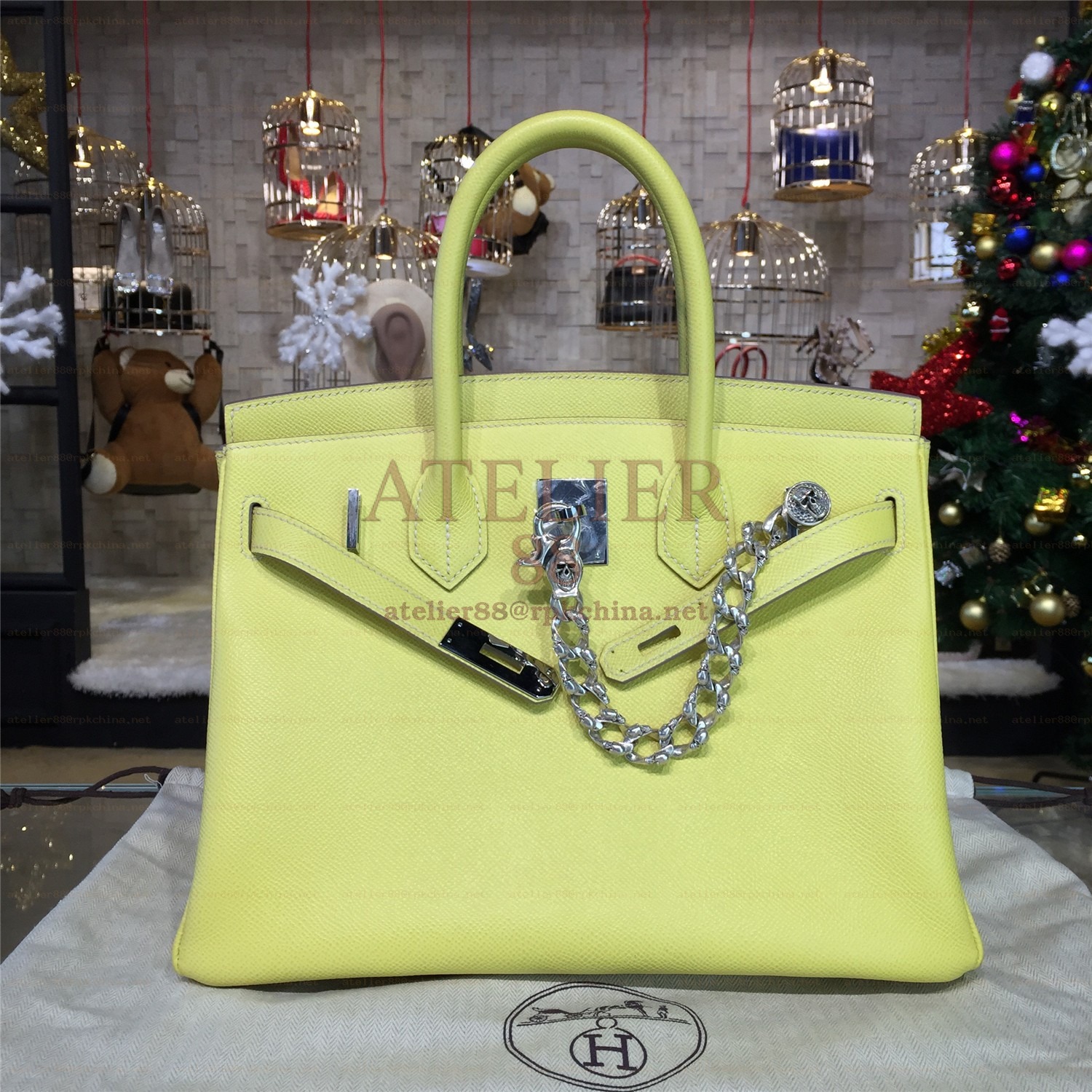 Yellow Birkin 35 Bag Silver Chain